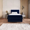 Łóżko kontynentalne Benet 90x200 granatowe w nowoczesnym skandynawskim stylu z tapicerowanym zagłówkiem oraz zanóżkiem łóżko z pojemnikiem