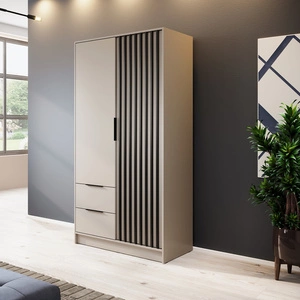 Szafa Aspen 105 cm beżowa / czarne lamele nowoczesny design mebla drzwi szafy ozdobione lamelami