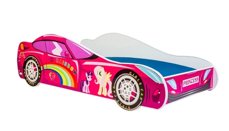 Łóżko Car Pink 70x140 cm designerskie łóżko z materacem w kształcie samochodu z ozdobnym nadrukiem wykonane z solidnych materiałów