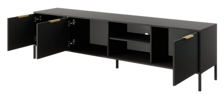 Szafka RTV Golden 203 cm antracytowa nowoczesny design idealna do wnętrz w stylu glamour złoty uchwyt krawędziowy nadaje elegancji