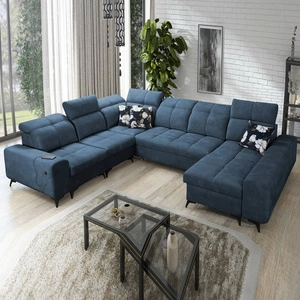 Narożnik z funkcją spania Buffalo VIII niebieski prawostronny wysokiej klasy narożnik do salonu z pojemnikami wysoka jakość wykonania