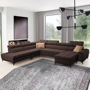 Narożnik z funkcją spania Bolmso X brązowy prawostronny wygodny narożnik do salonu z regulowanymi zagłówkami dekoracyjne pikowania