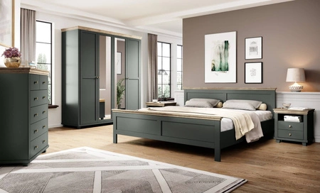 Szafa z lustrem Evora 200 cm butelkowa zieleń / dąb lefkas elegancki design gustowna kolorystyka szafa do sypialni lub garderoby