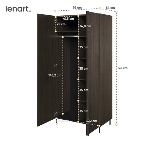 Szafa Piemonte 92 cm jesion portland / czarny stylowy design szafa do pokoju z dekoracyjnymi lamelami stabilne metalowe nogi