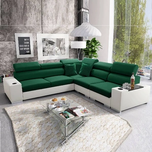 Narożnik z funkcją spania Provo III butelkowa zieleń / biały prawostronny narożnik z pojemnikiem na pościel i regulowanymi zagłówkami