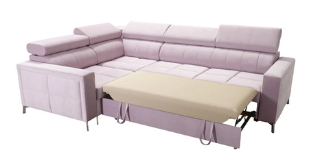 Narożnik z funkcją spania Nausa II czarny lewostronny velvet dekoracyjne przeszycia na siedzisku narożnik z pojemnikiem na pościel