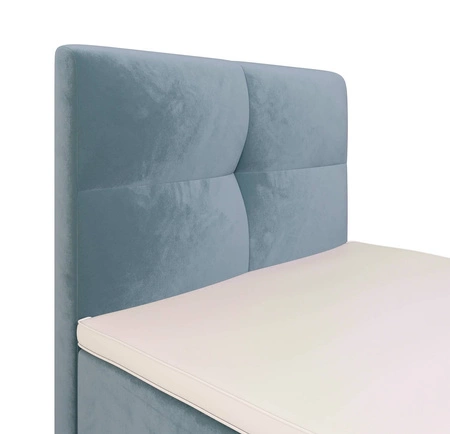 Łóżko kontynentalne Melba 90x200 turkusowe w nowoczesnym skandynawskim stylu z tapicerowanym zagłówkiem łóżko z pojemnikiem