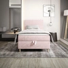 Łóżko kontynentalne Bing 100x200 pudrowy róż w nowoczesnym skandynawskim stylu z tapicerowanym zagłówkiem łóżko z pojemnikiem