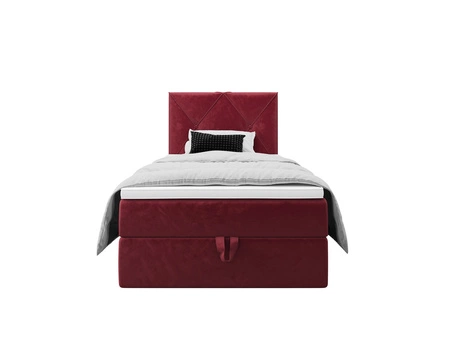 Łóżko kontynentalne Arvada 100x200 bordowe w nowoczesnym skandynawskim stylu z tapicerowanym zagłówkiem łóżko z pojemnikiem