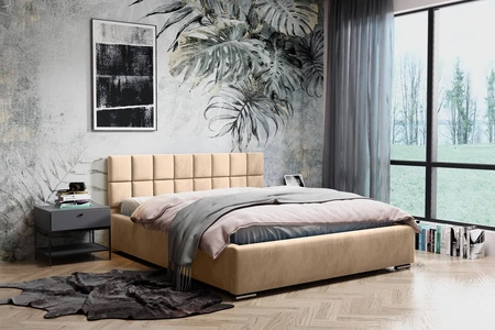 Łóżko tapicerowane Nessa 160x200 morelowy róż stylowe łóżko z pojemnikiem na pościel wygodny zagłówek zachwyca eleganckim designem