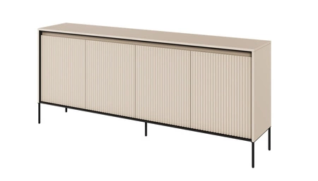 Komoda Trend 193 cm beżowa wyjątkowy design pojemna komoda do salonu z oświetleniem LED charakterystyczne ryflowane fronty