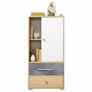 Regał niski Cary 60 cm dąb biszkoptowy / biały / beton idealny do pokoju młodzieżowego bardzo użytkowy posiada nowoczesny wygląd regał na książki z szufladami