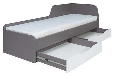 Łózko Yugo z szufladami 80x200 cm w kolorze popiel / biały połysk nowoczesny oraz funkcjonalny mebel pokoju młodzieżowego