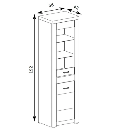 Witryna Indiana 56 cm kraft biały stylowa witryna do salonu elementy z bezpiecznego szkła ozdobna deska na froncie witryny oświetlona LED