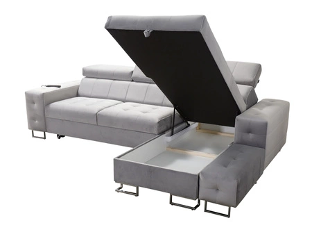 Narożnik z funkcją spania Hampton jasny brąz prawostronny stylowe pikowania na siedzisku miękka tkanina obiciowa narożnik z dostawką