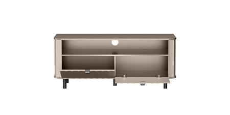 Szafka RTV Novado 137 cm clay grey stylowy design szafki z dekoracyjnym frezowanym frontem kontrastowe czarne dodatki