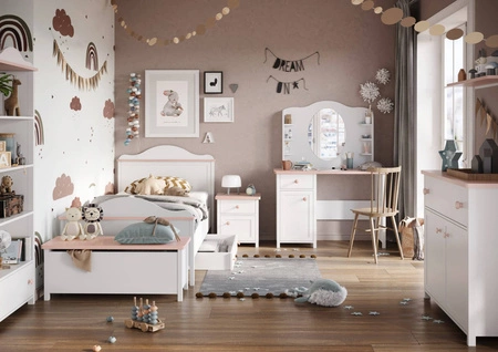 Półka Luna 110 cm biały / różowy praktyczna półka ścienna idealna do pokoju dziecięcego w minimalistycznym tonie