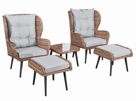 Zestaw mebli ogrodowych Aperto ciemny beżowy elegancki design zestaw z podnóżkami idealne meble na balkon wykonane z technorattanu