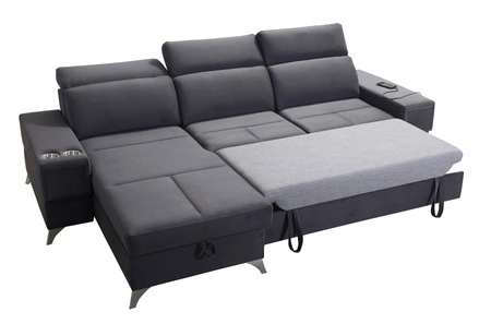 Narożnik z funkcją spania Elgin beżowy lewostronny narożnik z regulowanymi zagłówkami praktyczne szuflady w boczkach mebla