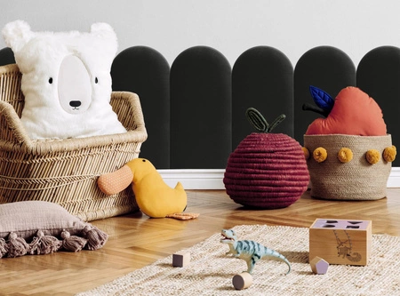 Panel tapicerowany Wally 30x100 cm czarny stylowy panel ścienny płotek welurowa tkanina modne wykończenie każdej aranżacji