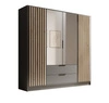 Szafa z lustrem Neri 200 cm grafitowa stylowe lamele zdobiące drzwi szafy pojemne szuflady uchwyty krawędziowe