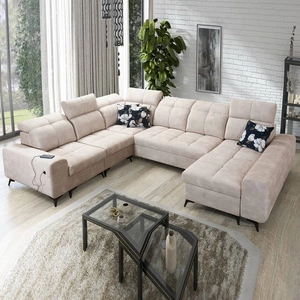 Narożnik z funkcją spania Buffalo VIII beżowy prawostronny wysokiej klasy narożnik do salonu z pojemnikami wysoka jakość wykonania