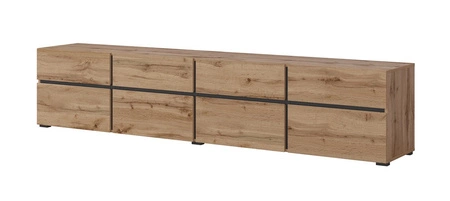 Szafka RTV Cross 225 cm dąb wotan prosta forma w nowoczesnym wydaniu idealna szafka do salonu i pokoju dziennego geometryczny kształt