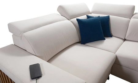 Narożnik z funkcją spania Kelly IV szary popiel prawostronny pleciony komfortowy narożnik regulowane zagłówki bok wykończony lamelami