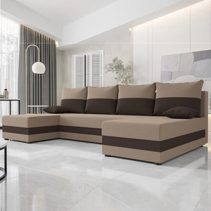 Narożnik z funkcją spania Bowers U ciemny beżowy / brązowy narożnik z pojemnikiem na pościel gwarancja komfortu i funkcjonalności