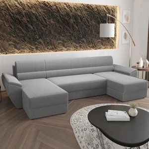 Narożnik z funkcją spania Fogu U II szary popiel wygodny narożnik z komfortowymi podłokietnikami ciekawy design pojemnik na pościel