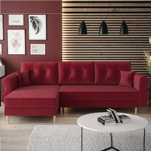 Narożnik z funkcją spania Wilkins bordowy lewostronny stylowy i nowoczesny design wpisujący się w każdą aranżację