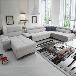 Narożnik z funkcją spania Dafni V szary popiel lewostronny velvet wygodny i komfortowy narożnik z regulowanymi zagłówkami