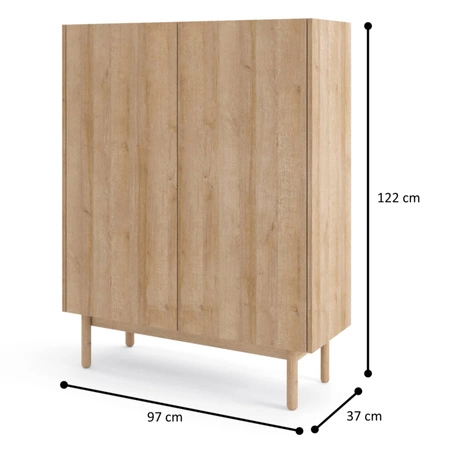 Komoda wysoka Boho 97 cm dąb riviera / marmur bianco elegancka forma w nowoczesnym stylu uniwersalne połączenie kolorów dekoracyjny blat w marmurowym dekorze