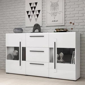 Komoda z szufladami Tulsa 180 cm biała / biały połysk funkcjonalna idealna do wnętrz w stylu nowoczesnym klasycznym i skandynawskim