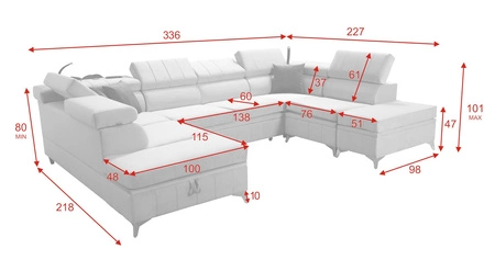 Narożnik z funkcją spania Rava VIII szary popiel lewostronny elegancki design gustowna bryła z gwarancją komfortu miękka tkanina