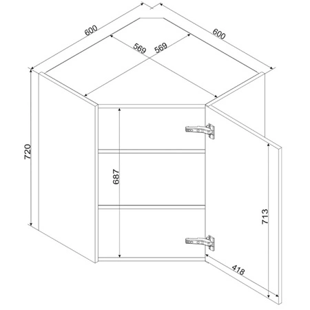 Szafka kuchenna narożna wisząca Clara 60x60 WR czarny metalowy uchwyt szafka odporna na działanie wilgoci i uszkodzenia