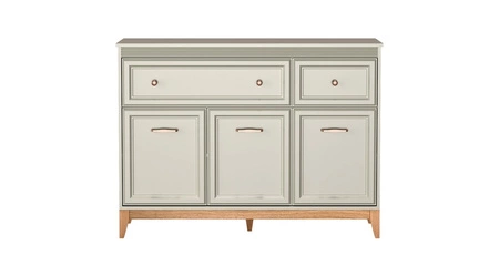 Komoda z szufladami Windsor 136 cm beżowy / dąb elegancki design komoda wsparta na drewnianych dębowych nogach uchwyty w kolorze miedzi