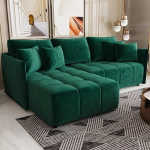 Narożnik z funkcją spania Oroso butelkowa zieleń lewostronny miękka tkanina typu velvet z powłoką hydrofobową pojemnik na pościel