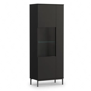 Witryna Tutti 70 cm czarna stylowy design bezpieczne szkło hartowane witryna wsparta na wysokich metalowych nogach system push to open