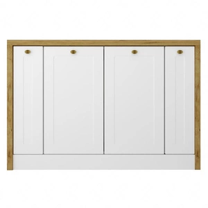 Wyspa kuchenna Adele 127 cm dąb artisan / biały funkcjonalna wyspa kuchenna wyposażona w szafki z koszem cargo metalowe uchwyty