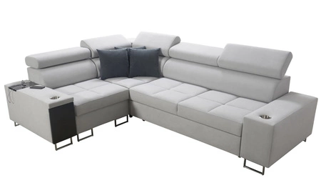 Narożnik z funkcją spania Dafni II kość słoniowa lewostronny velvet narożnik z pojemnikiem na pościel szuflada z pełnym wysuwem