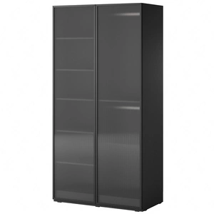 Szafa Sandbox 101 cm czarna elegancka i funkcjonalna szafa z przeszklonymi frontami mebel z kolekcji szaf modułowych szkło ryflowane