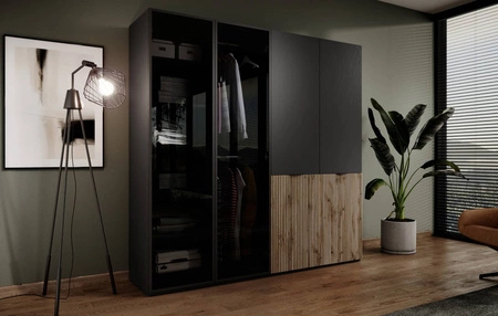 Szafa Sandbox 101 cm czarna elegancka i funkcjonalna szafa z przeszklonymi frontami mebel z kolekcji szaf modułowych szkło antisol