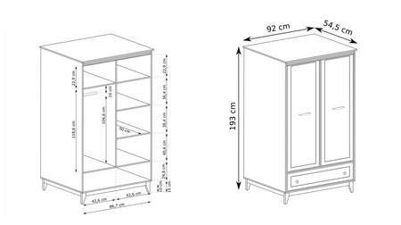 Szafa Windsor 92 cm beżowy / dąb modna naturalna kolorystyka funkcjonalna szafa do przedpokoju duża szuflada wysokie drewniane nogi