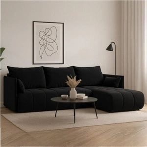 Narożnik z funkcją spania Selva czarny uniwersalny narożnik z pojemnikiem na pościel wykonany z wytrzymałej plecionej tkaniny