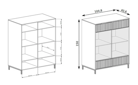 Zestaw mebli do salonu Linka beżowy stylowe meble z ciekawym wzorem na frontach w postaci frezowanych ryfli czarne metalowe nogi