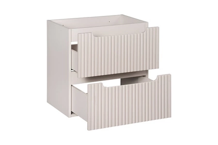 Zestaw mebli łazienkowych Nova beżowy / biały stylowe szafki z gustownym pionowym ryflowaniem podkreślone subtelną kolorystyką