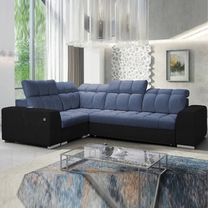 Narożnik z funkcją spania Luigi II niebieski / czarny lewostronny komfort podczas codziennego wypoczynku narożnik z pojemnikiem na pościel