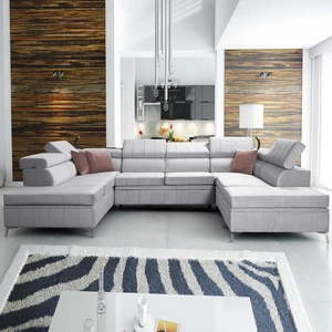 Narożnik z funkcją spania Rava VIII szary popiel lewostronny elegancki design gustowna bryła z gwarancją komfortu miękka tkanina