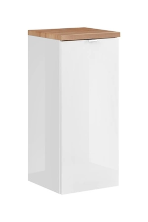 Szafka łazienkowa wisząca Capri 35 cm biały połysk / dąb craft złoty funkcjonalna szafka wyposażona w kosz na pranie metalowy uchwyt